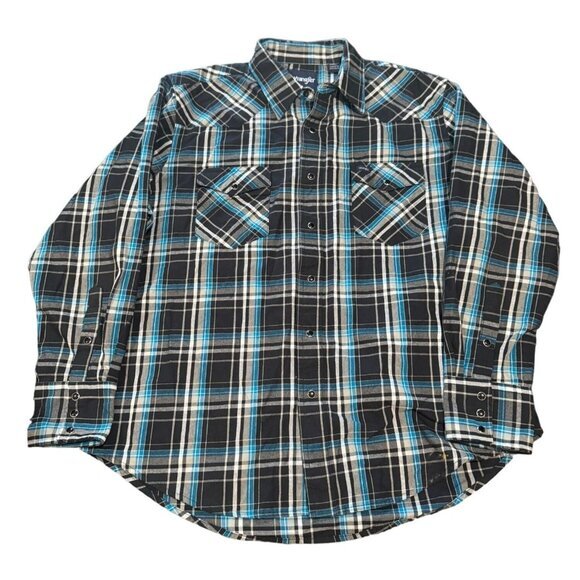 Wrangler Vintage Blue‎ Black Plaid Pearl Snap Western Cowboy Shirt Men XL |Q1 - Picture 1 of 5